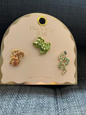 NWT Anthro Woodland Friends Frog, Squirrel & Snake Pin Set